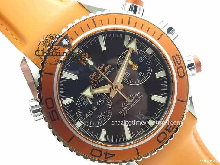 0408 Planet Ocean Master Chrono 45mm SS OM 1:1 Best Edition Black Dial On Orange Rubber Strap A Attractive 8170